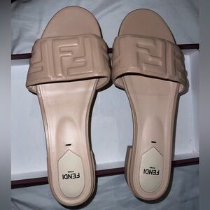 Fendi Women's Beige Embossed Slide Sandals